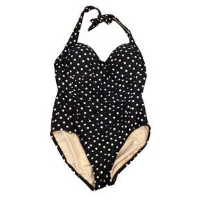 Merona Vintage Style Black White Polka Dot One Piece Swimsuit Size M
